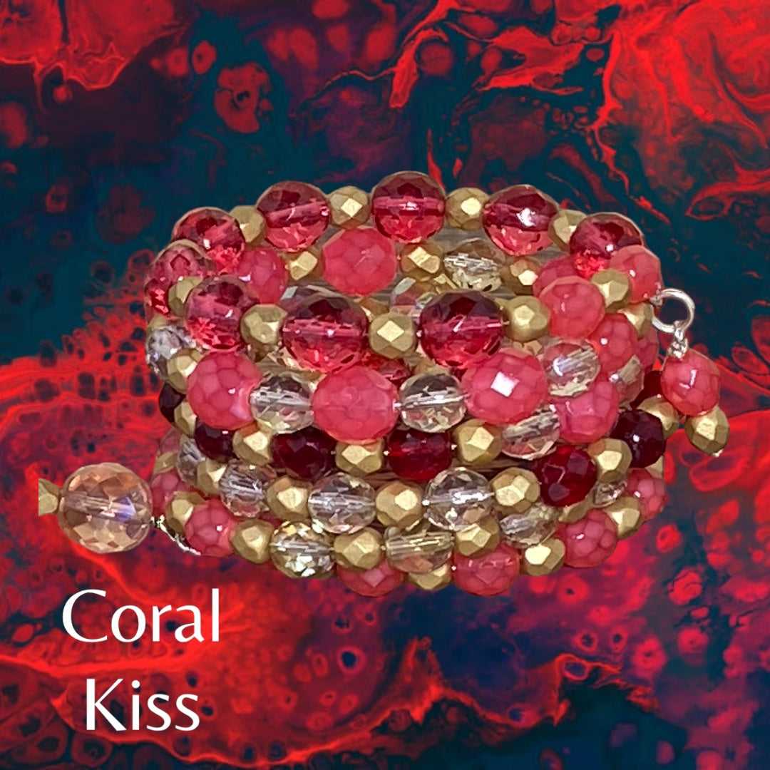 Coral Kiss Wire Wrap Bracelet
