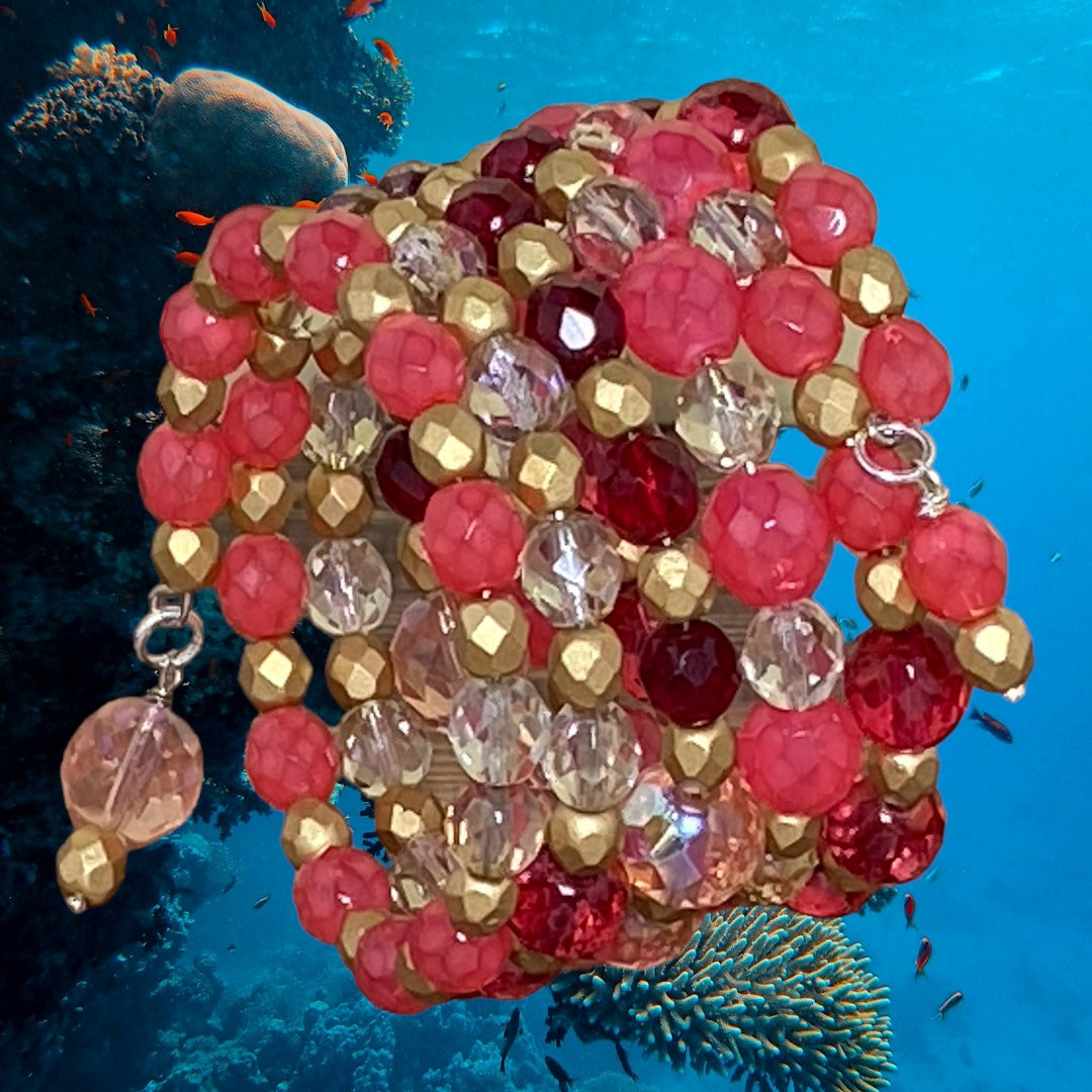 Coral Kiss Wire Wrap Bracelet