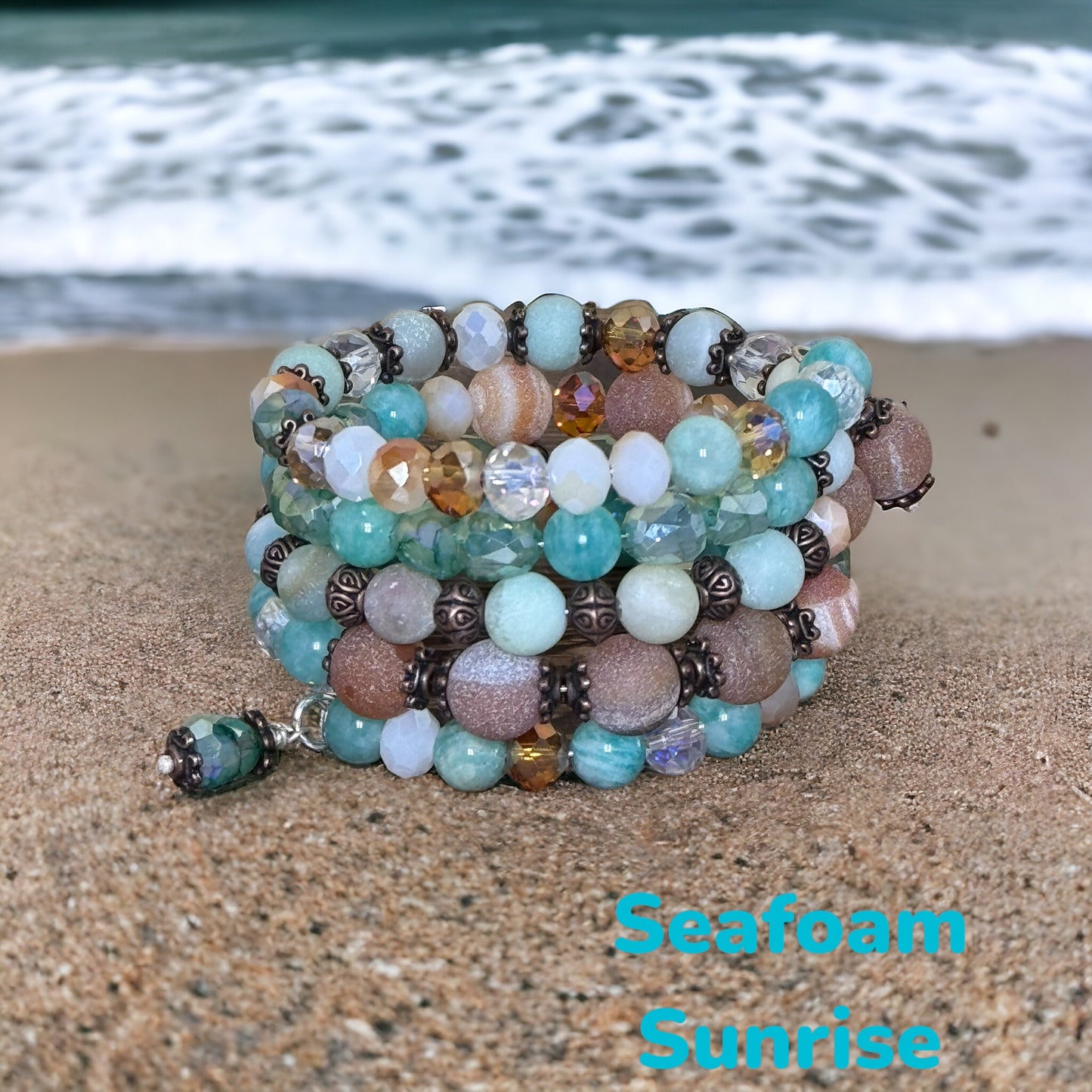 Seafoam Sunrise Wire Wrap Bracelet
