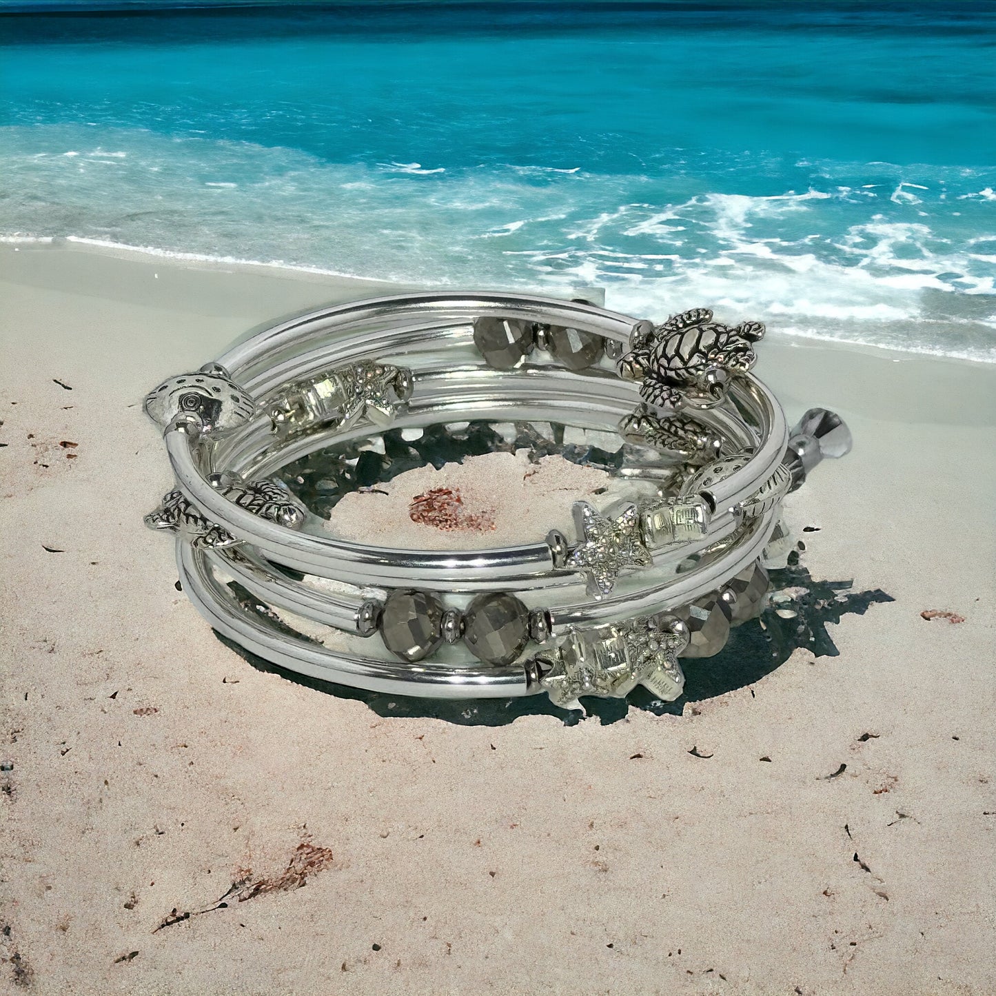 Salty Silver Wire Wrap Bracelet
