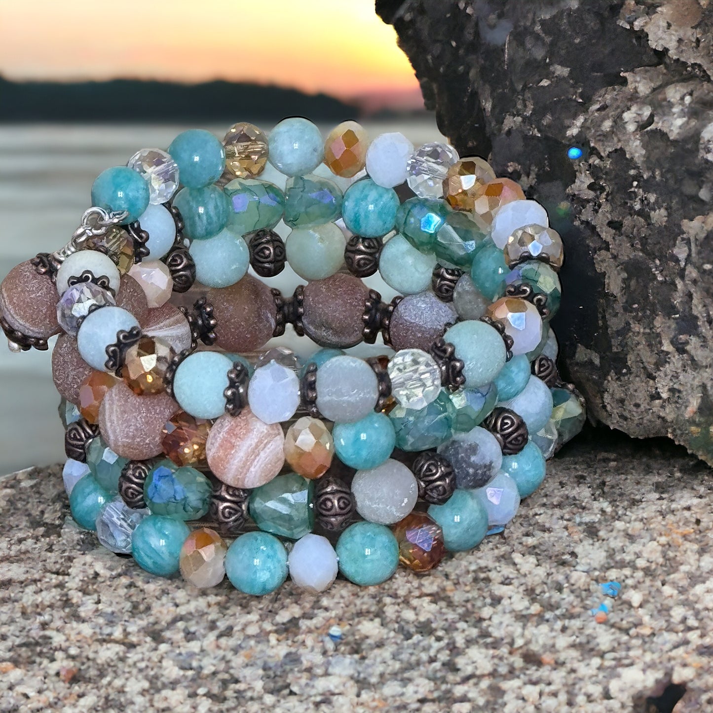 Seafoam Sunrise Wire Wrap Bracelet