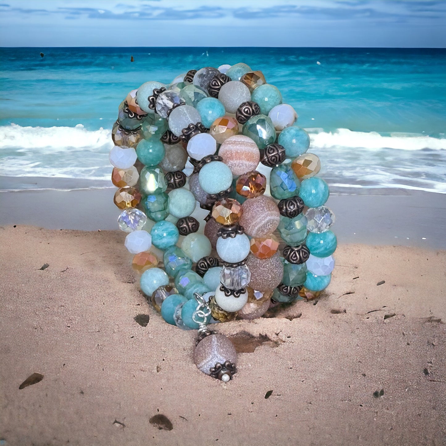 Seafoam Sunrise Wire Wrap Bracelet